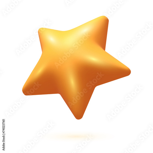 3D yellow star. One Realistic 3D yellow star isolated on white background.