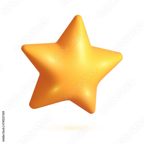 3D yellow star. One Realistic 3D yellow star isolated on white background.