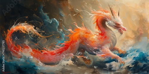 Chinese New Year dragon watercolor background.