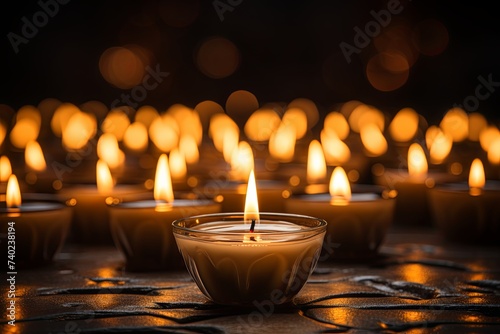 Lit candles and Bokeh Lights darkness background