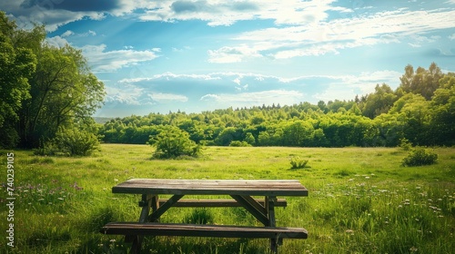 table for a picnic on a green meadow, offering an idyllic setting for outdoor dining and family bonding.