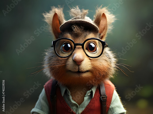 A really old crazy quirky nerdy squirrel creature, wearing glasses. photo