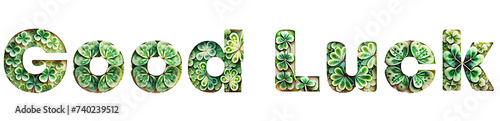 GOOD LUCK letters english letters vibrant colors wishes transparent background aesthetic fonts greetings four leaves clover artistic expression  transparent png photo