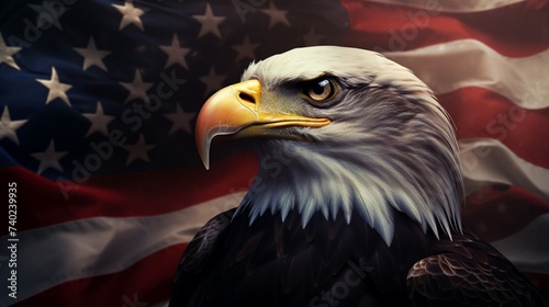 A stirring homage to the nation s ideals portrayed through the imagery of the American flag and the watchful gaze of an eagle.