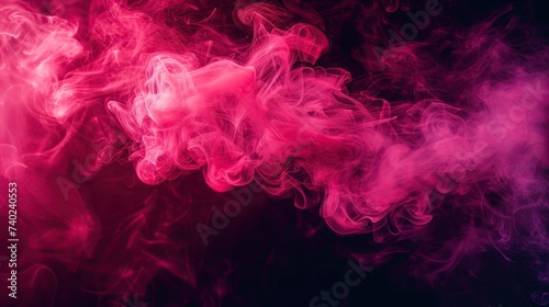 Pink and red smoke against a stark black backdrop