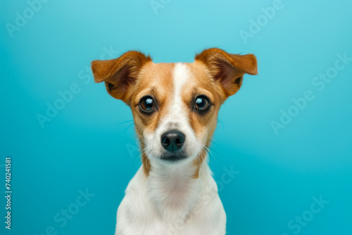 Brown and White Dog on Blue Background