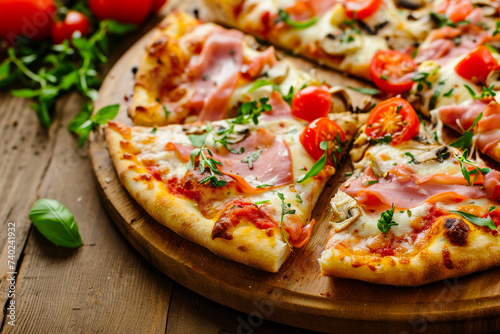 Savory Pizza on Wooden Cutting Board