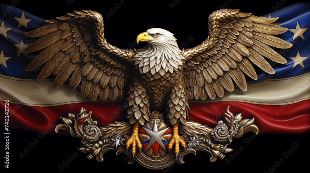 Fototapeta premium An emblematic representation of patriotism featuring the American flag and a noble eagle.