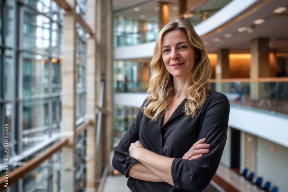 A confident Caucasian businesswoman poses A confident Caucasian businesswoman poses
