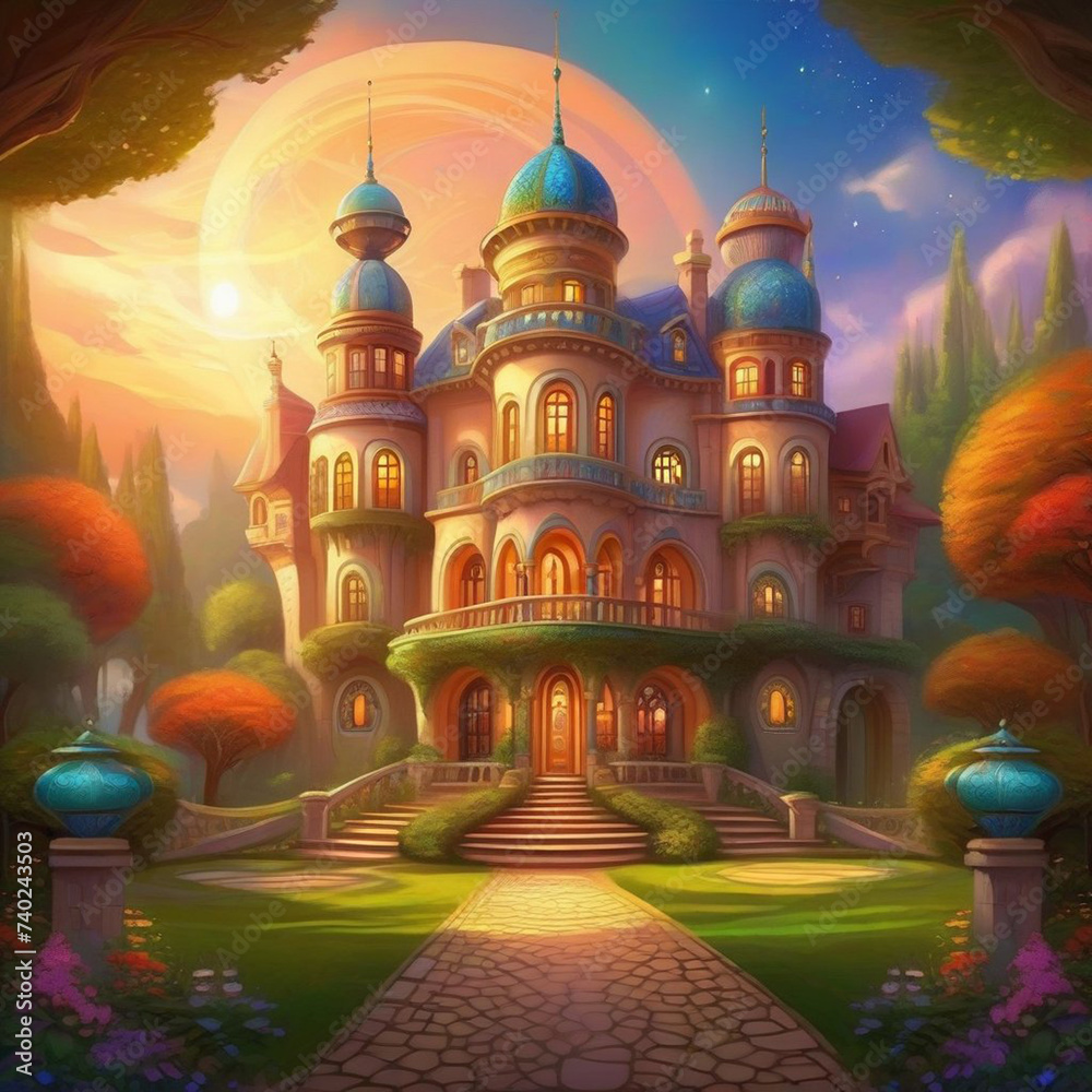 Fototapeta premium A grand Victorian mansion surrounded by gardens