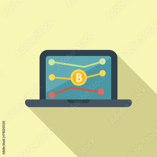 Bitcoin online graph lines icon flat vector. Digital currency. Financial diagram