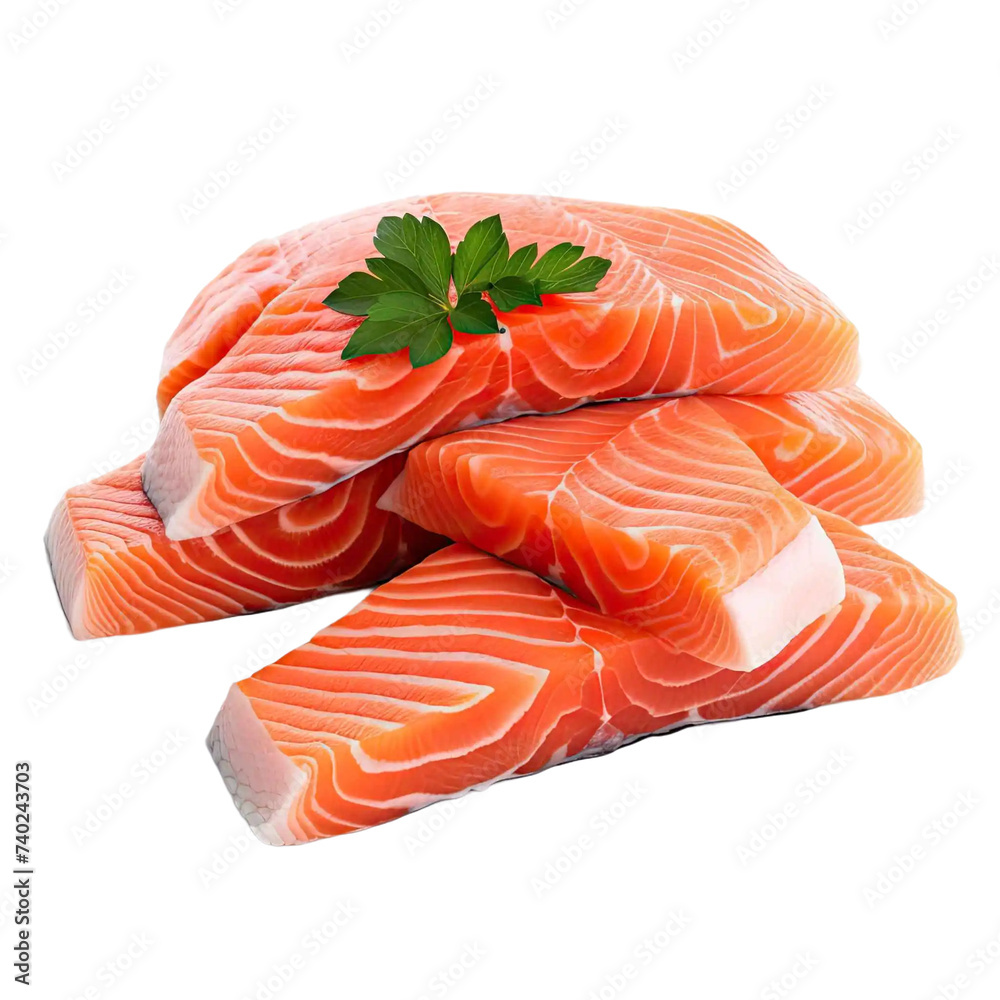 Fresh salmon, ultra close up, isolated on transparent background.