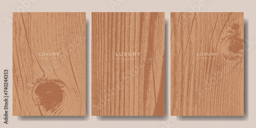 Set of wooden templates. Eco concept background with wood annual rings texture. Banner with tree ring pattern. Stamp of tree trunk in section. Natural wooden concentric circles. Natural background