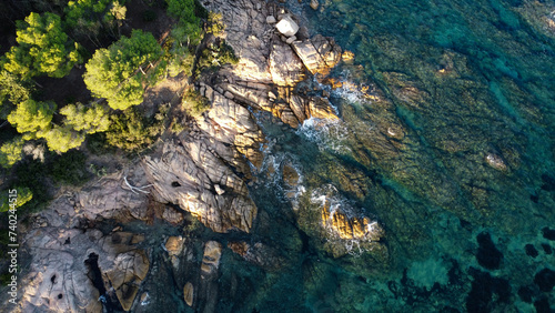Beautiful aerial drone view of rocky Sardinian coast . photo