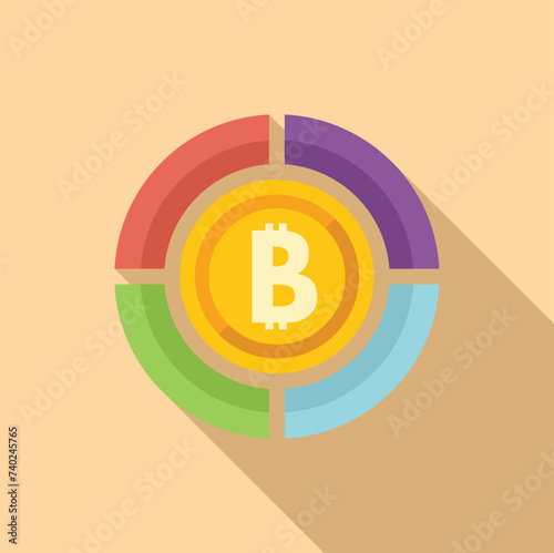 Bitcoin pie chart icon flat vector. Digital data price. Diagram gain financial