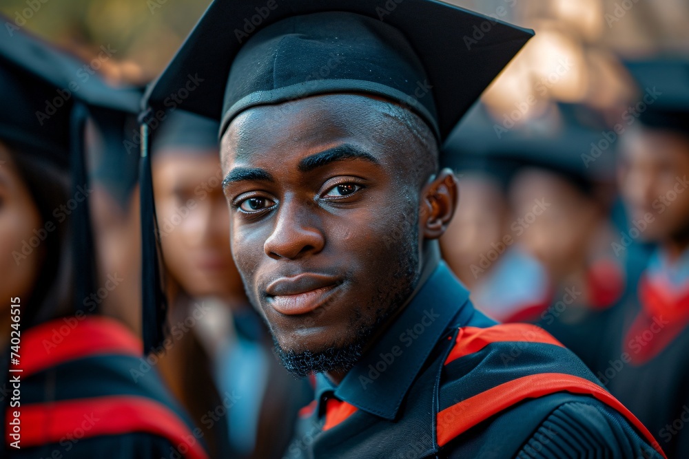 Foto de A scholarly man proudly dons his graduation gown and ...