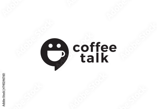 simple coffee chat logo. happy drink design icon concept