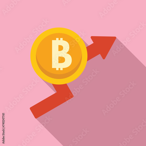 Grow bitcoin salary icon flat vector. Gain finance. Cash coin bar diagram