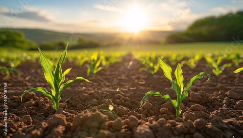 A lush field of crops stretches out beneath a brilliant blue sky, creating a serene landscape that embodies the beauty and productivity of nature's bounty