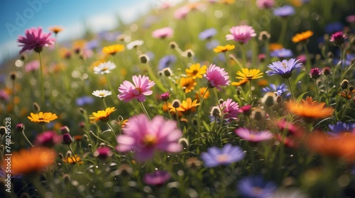 Beautiful spring flowers, Colorful Meadow landscape 16:9