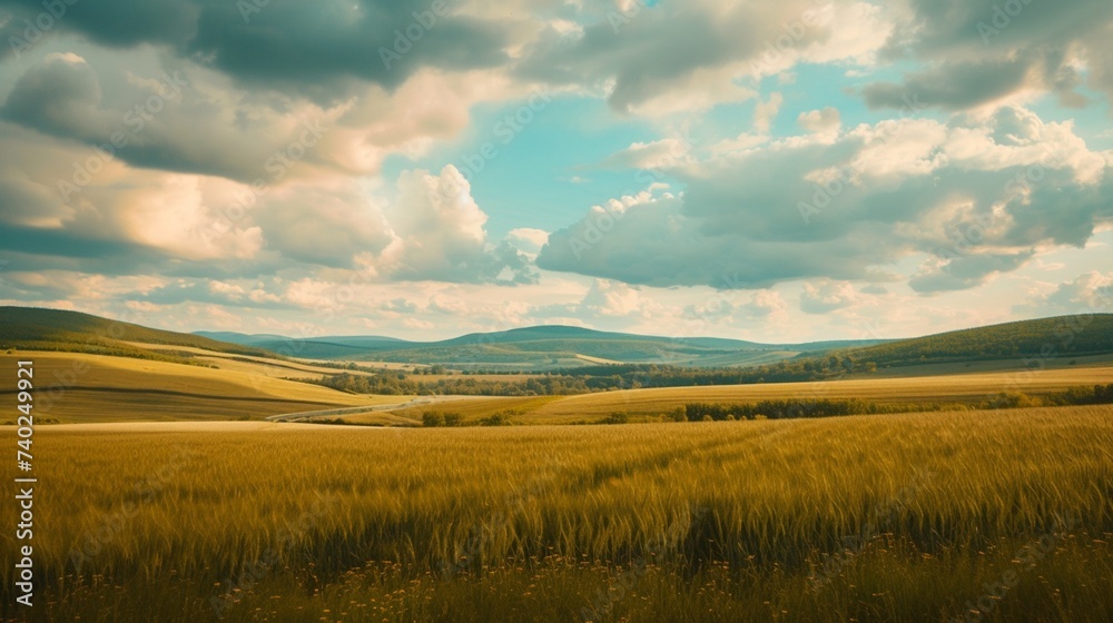 Free photo beautiful shot of a large agricultural field in the countryside with hills and amazing cloudy sky