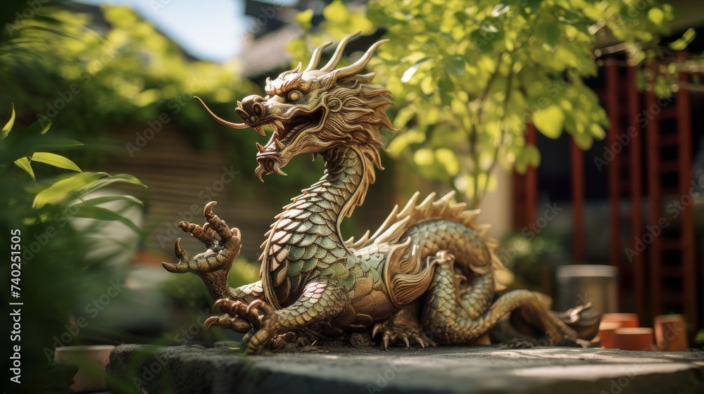 Majestic Dragon Statue in a Garden Majestic Dragon Statue in a Garden