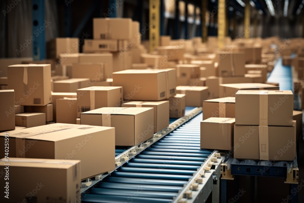 Cardboard boxes parcels on a conveyor belt, transport goods delivery and logistics, logistics warehouse Cardboard boxes parcels on a conveyor belt, transport goods delivery and logistics, logistics warehouse