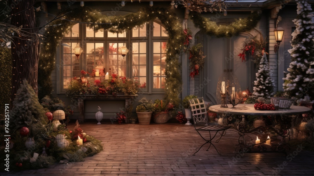 Christmas Scene With a Porch Covered in Snow