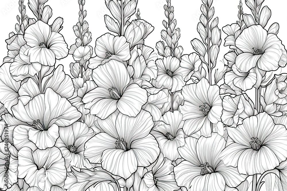 Coloring book flowers doodle style black outline. Coloring book flowers doodle style black outline.
