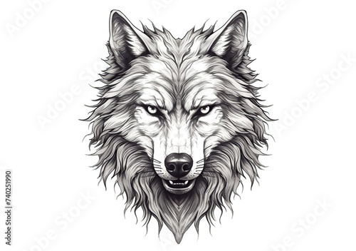 wolf head black and gray illustration