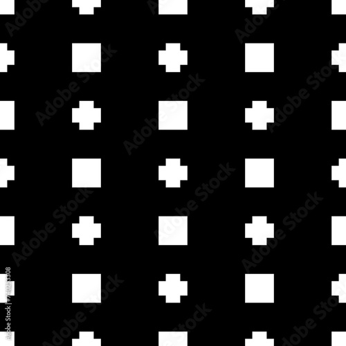 Seamless pattern. Signs ornament. Figures motif. Crosses, squares wallpaper. Simple shapes backdrop. Pluses, checks background. Digital paper, textile print, abstract illustration. Vector artwork.