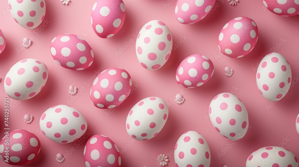 Pink and white Easter eggs pattern over pink background