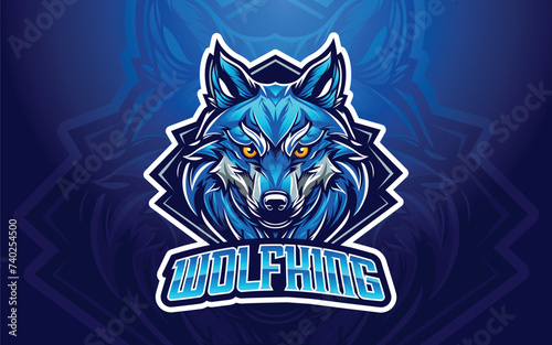 Wolf mascot Logo with Blue background vector