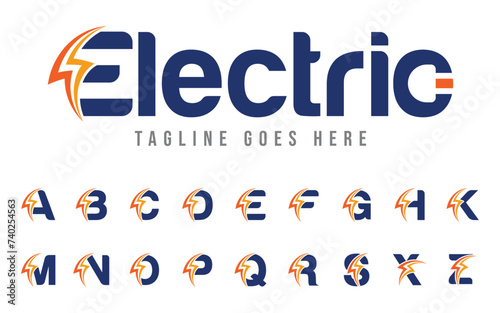 flash thunderbolt energy power logo with electric plug vector
