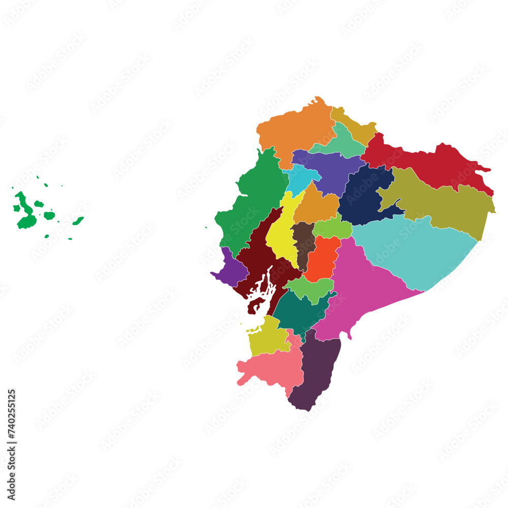 Ecuador map. Map of Ecuador in administrative provinces in multicolor
