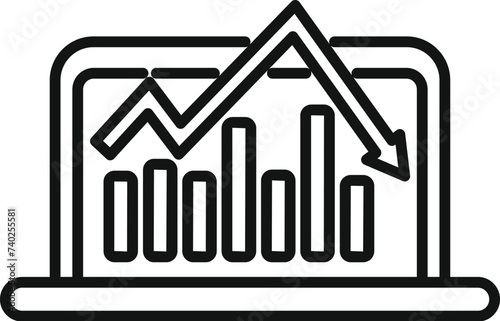 Grow online diagram icon outline vector. Data price. Bitcoin decrease coin