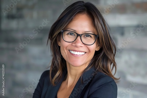 Smiling businesswoman in glasses Representing success Leadership And the empowering presence of professional women in the corporate world