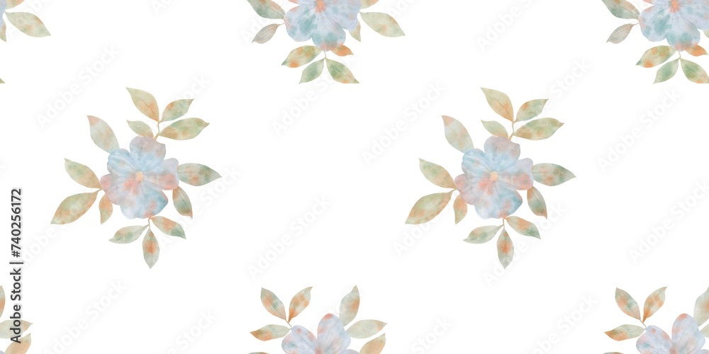 abstract flowers drawn in watercolor digitally, botanical seamless pattern for design, on a white background