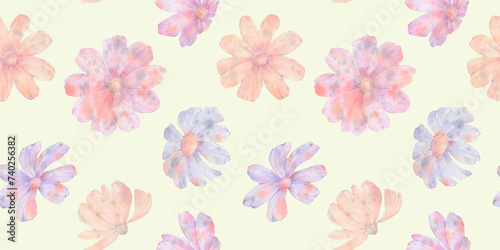 delicate flowers on a gentle green background, seamless pattern