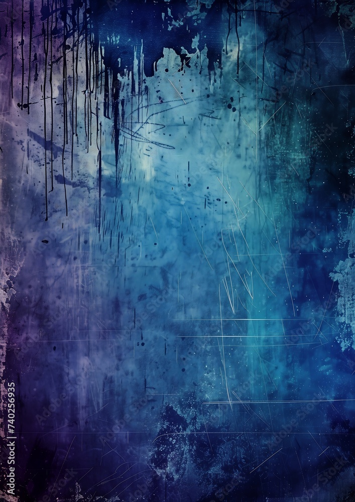 blue purple background grungy design large vertical blank spaces haunting brush strokes droplets walls dissolving rich decaying bleeding color arm