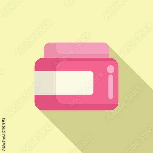 Cream jar model icon flat vector. Volume hairstyle. Beauty woman treatment
