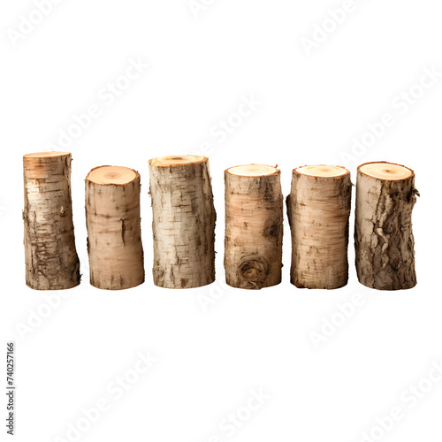 Tree trunks isolated on transparent background