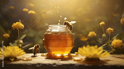 glass of honey with flowers, ai generated