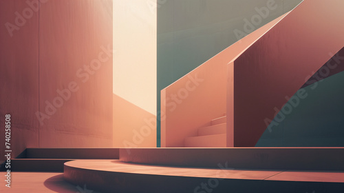 Harmonious Tranquility: A Minimalist's Vision of Modern Architecture with Subtle Geometric Interplay and Warm Light Gradients in a Desaturated, Widescreen Artistic Render