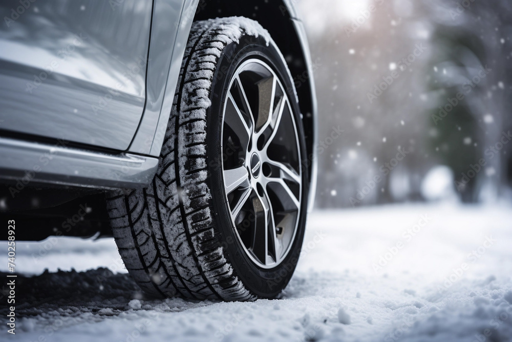 custom made wallpaper toronto digitalClose-up illustration of car tires in winter on a road covered with snow, slippery on the road.