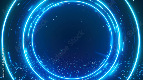 Futuristic Blue Neon Portal With Sparkling Particles