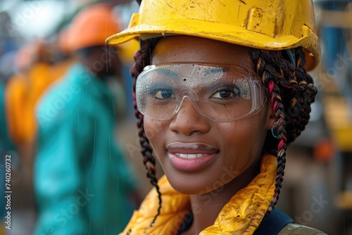 Black female construction manager at the building site 