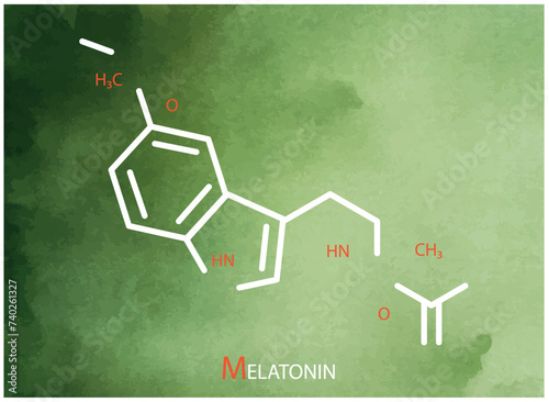 Melatonin formula. Vector thin line icon of melatonin molecular structure