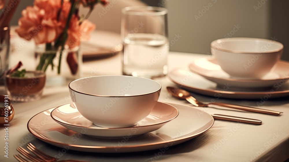 Close-Up of Table With Plates and Cups Close-Up of Table With Plates and Cups