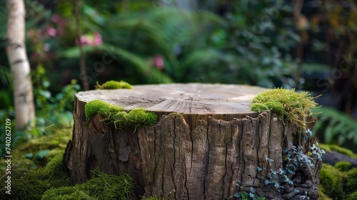 Garden Still Life with Mossy Tree Stump - Product Display